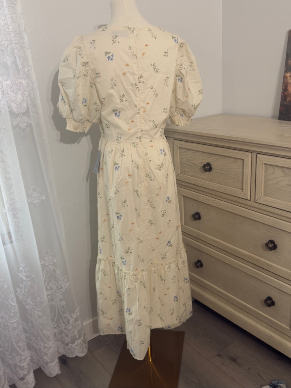 Nordstrom Cream Floral Puff-Sleeve Maxi Dress - Picture 2 of 5